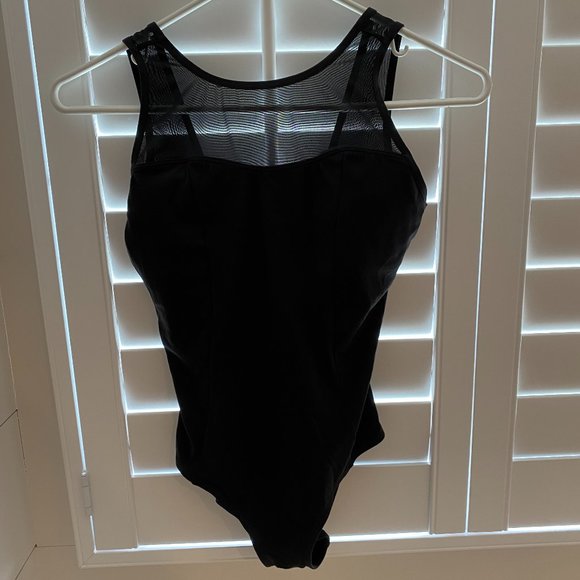 ATHLETA Black Mesh Dance Leotard